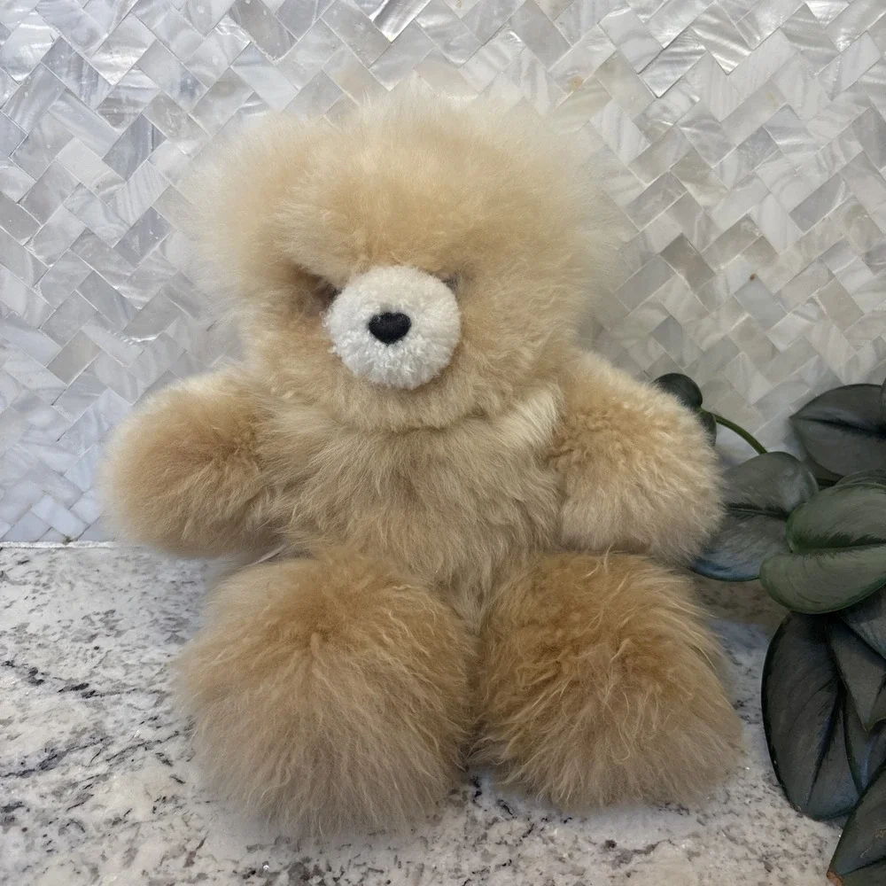 Teddy Bear Handmade 100% Baby Alpaca Wool Cream Tan Unique Stuffed Soft Plush